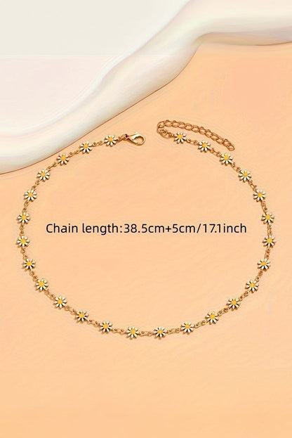 Elegant Daisy Alloy Choker Necklace with Adjustable Chain