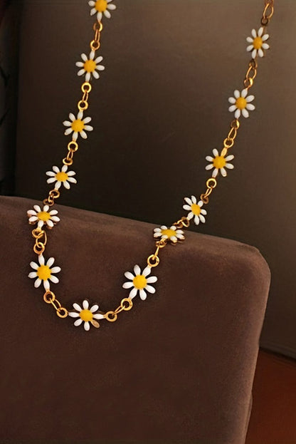 Elegant Daisy Alloy Choker Necklace with Adjustable Chain