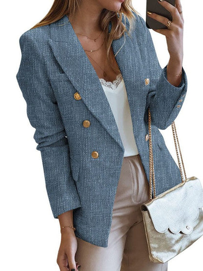 Elegant Long Sleeve Plaid Women's Jacket with Slim Fit