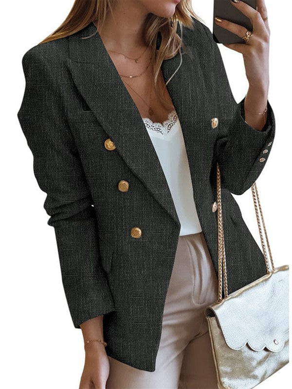 Elegant Long Sleeve Plaid Women's Jacket with Slim Fit