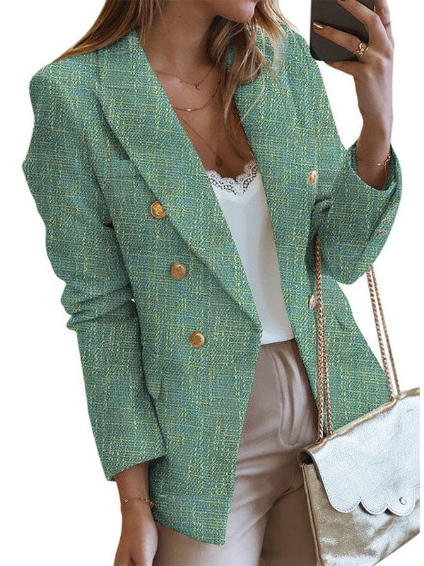 Elegant Long Sleeve Plaid Women's Jacket with Slim Fit