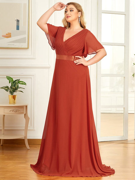 Elegant Plus Size Evening Gown with V-Neck Ruffles