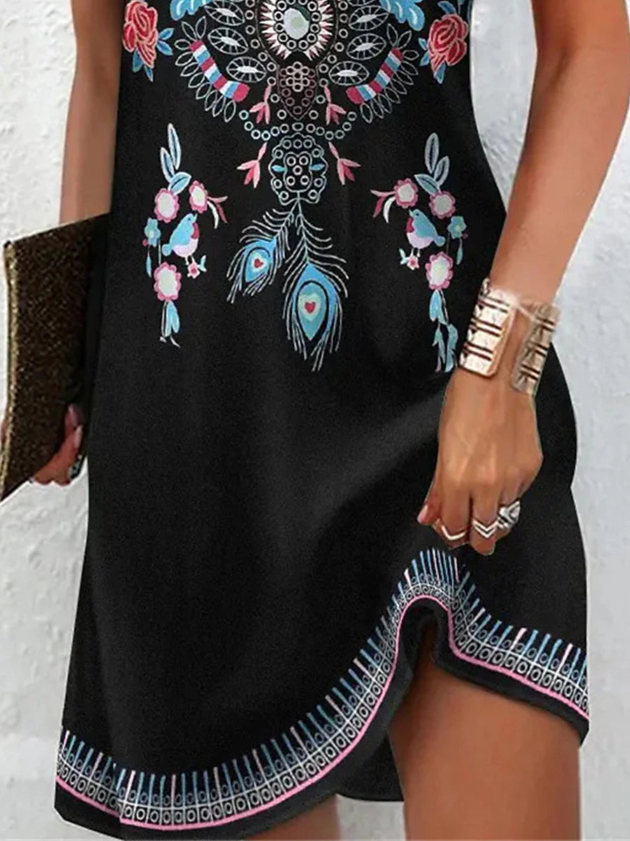 Women's Slip Dress Floral Ruched Print Strap Mini Dress Vintage Ethnic Daily Vacation Sleeveless Summer Spring