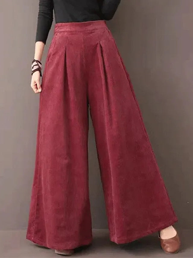 Women's Wide Leg Polyester Plain Black Wine Fashion High Waist Full Length Street Daily Fall Winter