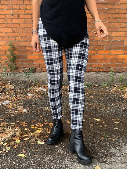 Women's Tights Normal Polyester Plaid Checkered Black Red Fashion Mid Waist Ankle-Length Casual Weekend Summer Spring &  Fall