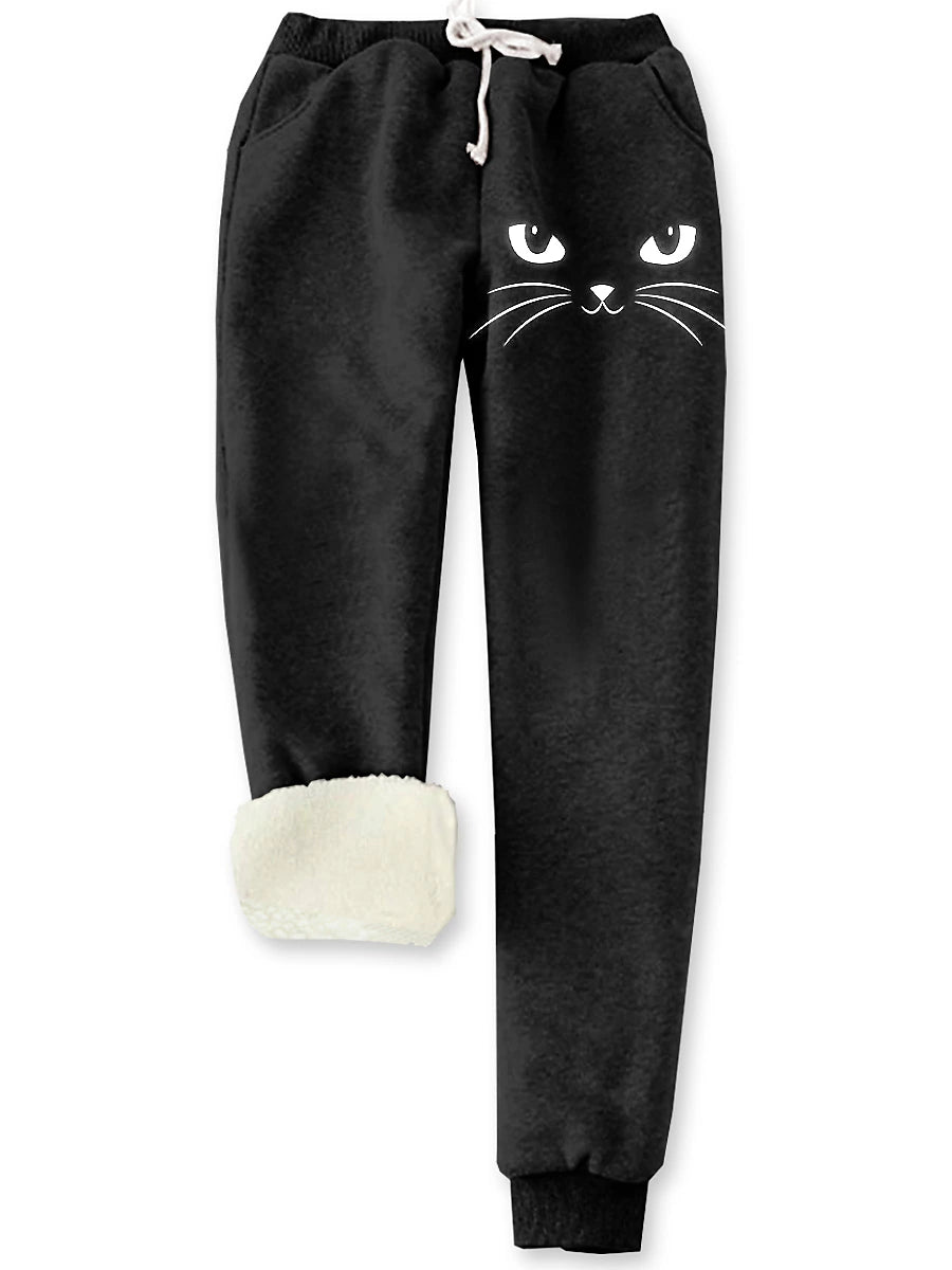 Women's Sweatpants Normal Polyester Cat Ash Dark Chocolate Sweatpants High Rise Full Length Daily Wear Fall & Winter