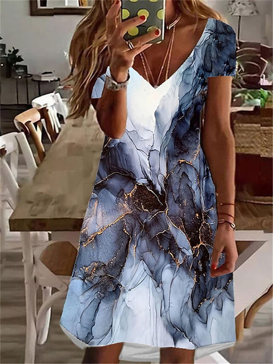 Women's Casual Dress Shift Dress A Line Dress Mini Dress Black Yellow Light Green Short Sleeve Color Gradient Print Spring Summer V Neck Basic Daily Vacation Summer Dress Loose Fit 2023 S M L XL XXL - LuckyFash™