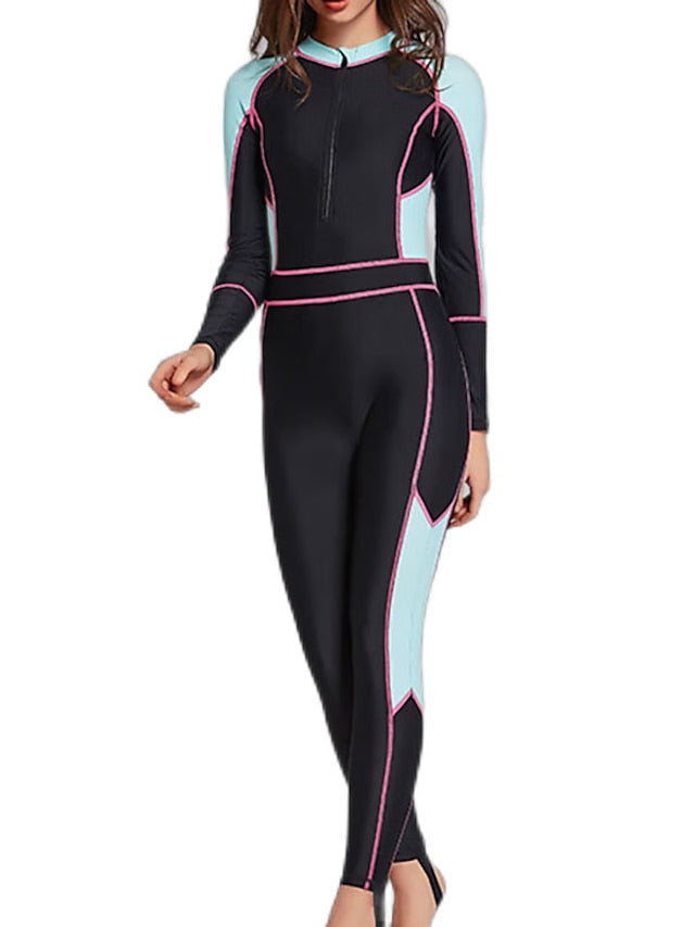 SBART Women's Rash Guard Dive Skin Suit Bathing Suit Swimsuit UV Sun Protection UPF50+ Breathable Long Sleeve Full Body Front Zip - Swimming Diving Surfing Snorkeling Patchwork Summer / Quick Dry - LuckyFash™