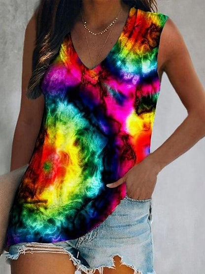 Women's Tank Top Graphic Casual Print Black Sleeveless Basic Neon & Bright V Neck