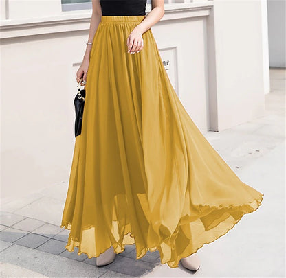 Women's Skirt Swing Work Skirts Long Skirt Maxi Skirts Chiffon Solid Colored Office / Career Daily Spring & Summer Chiffon Polyester Elegant Long Summer Black Light Green Pink Blue