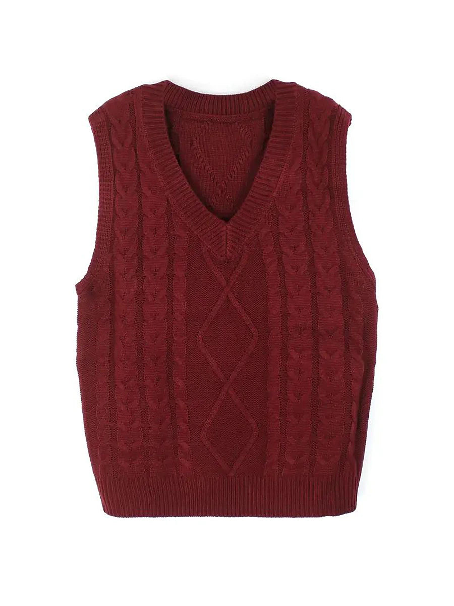 Women's Sweater Vest V Neck Ribbed Cable Knit Acrylic Patchwork Fall Winter Regular Outdoor Daily Going out Stylish Casual Soft Sleeveless Solid Color Black Wine Navy Blue S M L