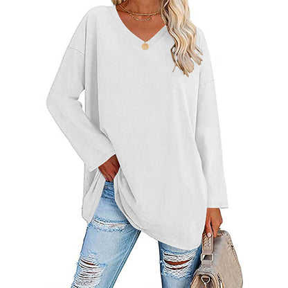 Women's T shirt Tee Cotton Plain Valentine's Day Casual Weekend White Long Sleeve Basic V Neck Fall & Winter