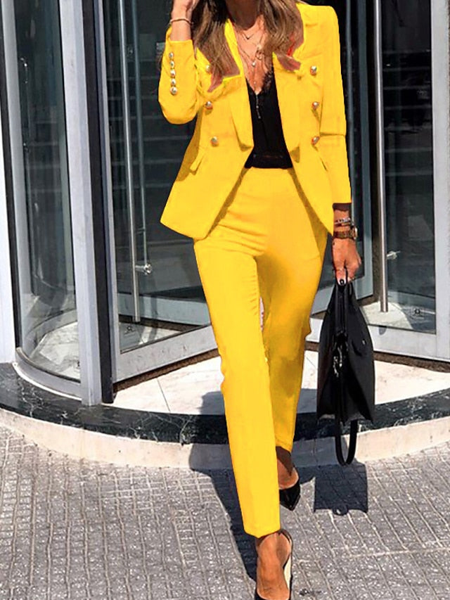 Women's Suits Blazer Outdoor Work Office / Career Fall Spring Regular Coat Regular Fit Adjustable Breathable Basic Formal Lady Jacket Long Sleeve Solid Color Black Yellow Red - LuckyFash™