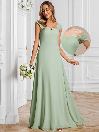 Chiffon Square Neck Wholesale Bridesmaid Dress With Sleeveless