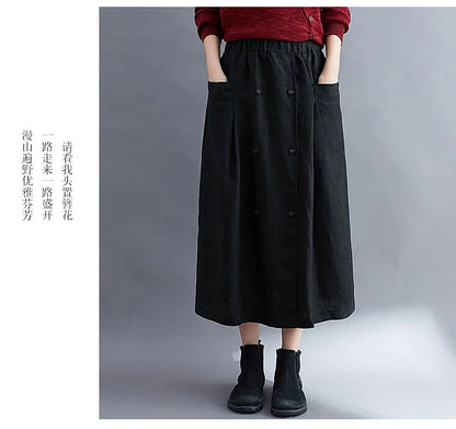 Women's Skirt A Line Long Skirt Linen Skirts Midi Skirts Pocket Split Ends Solid Colored Street Daily Spring & Summer Cotton Linen coastal grandma style Basic Casual Long Black Brown Green Apricot