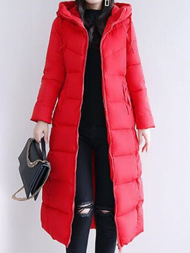 Women's Puffer Jacket Hoodie Jacket Street Daily Valentine's Day Winter Fall Long Coat Regular Fit Warm Breathable Casual Jacket Long Sleeve Solid Color Full Zip Black Dusty Rose Khaki / Going out - LuckyFash™