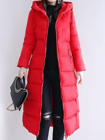 Women's Puffer Jacket Hoodie Jacket Street Daily Valentine's Day Winter Fall Long Coat Regular Fit Warm Breathable Casual Jacket Long Sleeve Solid Color Full Zip Black Dusty Rose Khaki / Going out - LuckyFash™