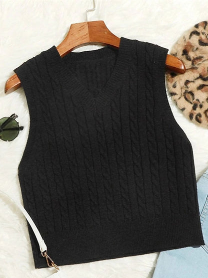 amazon hot selling sweater vest european and american fashion casual sleeveless sweater cable v-neck knitted vest women