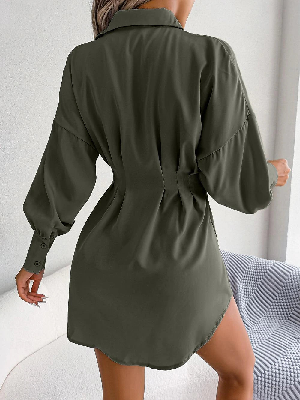 Women's Shirt Dress Plain Dress Mini Dress Button Vacation Streetwear Maxi Shirt Collar Long Sleeve White Blue Army Green Color