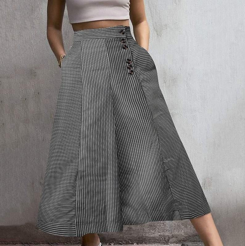 Women's Wide Leg Polyester Striped Black White Casual Daily Ankle-Length Weekend Spring & Summer