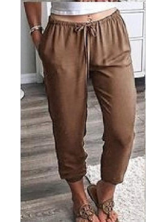 Women's Slacks Pants Trousers dark brown Black Navy Blue Casual Casual Daily Pocket Ankle-Length Outdoor Solid Colored S M L XL 2XL - LuckyFash™