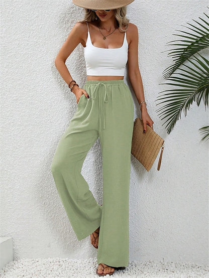 Women's Wide Leg Polyester Plain Wine Black Streetwear High Waist Long Street Daily Wear Summer Spring