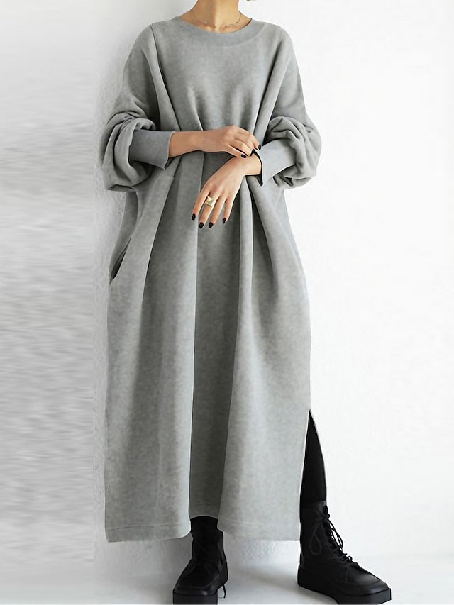 Women's Sweatshirt Dress Casual Dress Long Dress Maxi Dress Active Daily Outdoor Holiday Vacation Crew Neck Design Pure Color Loose Fit Black Wine Gray S M L XL XXL