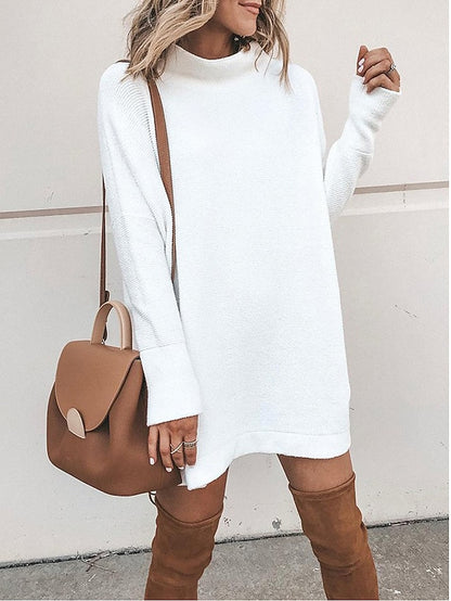 Women's Sweater Dress Pullover Sweater Jumper Turtleneck Ribbed Knit Polyester Oversized Fall Winter Outdoor Daily Holiday Stylish Casual Soft Long Sleeve Solid Color Black White Red S M L