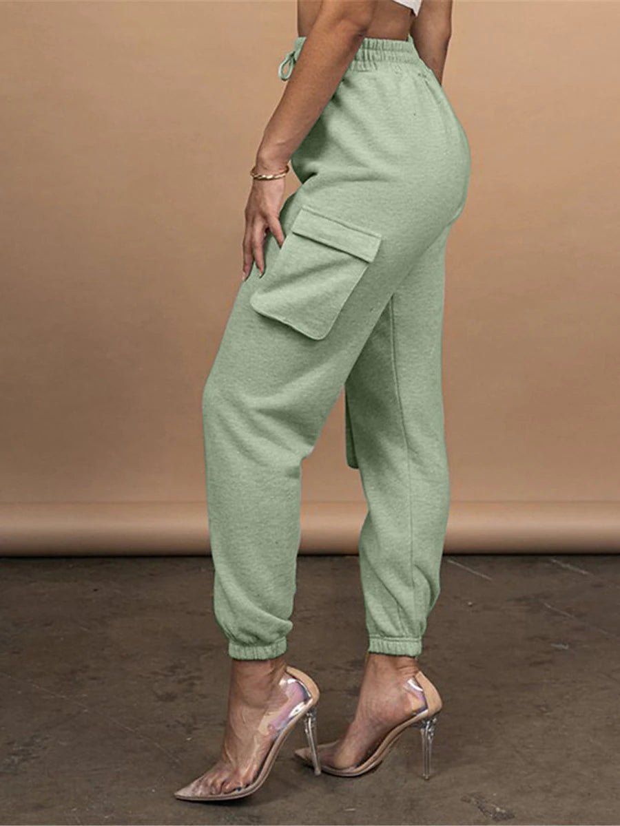 Women‘s Cargo Khaki Pants Trousers Full Length Cotton Micro-elastic High Waist Fashion Streetwear Street Daily Apple Green Black S M Fall Winter