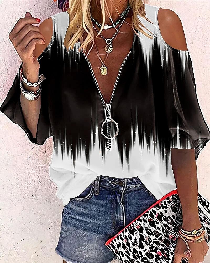 Women's Shirt Blouse Tie Dye Dandelion Casual Print Quarter Zip Black Half Sleeve Basic Half Zip V Neck