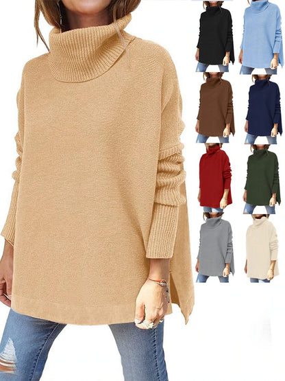 Women's Pullover Sweater Jumper Turtleneck Ribbed Knit Acrylic Patchwork Fall Winter Regular Daily Going out Weekend Stylish Casual Soft Long Sleeve Solid Color claret Olive Green Black S M L