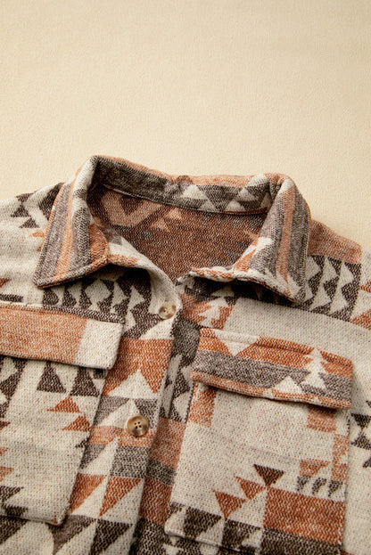 Brown Aztec Print Flap Pocket Button-up Jacket