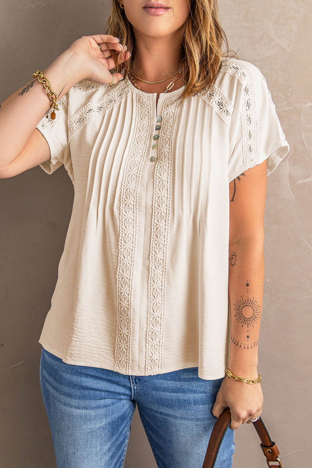 Solid Twist Button Fashion Short Sleeve T-Shirt