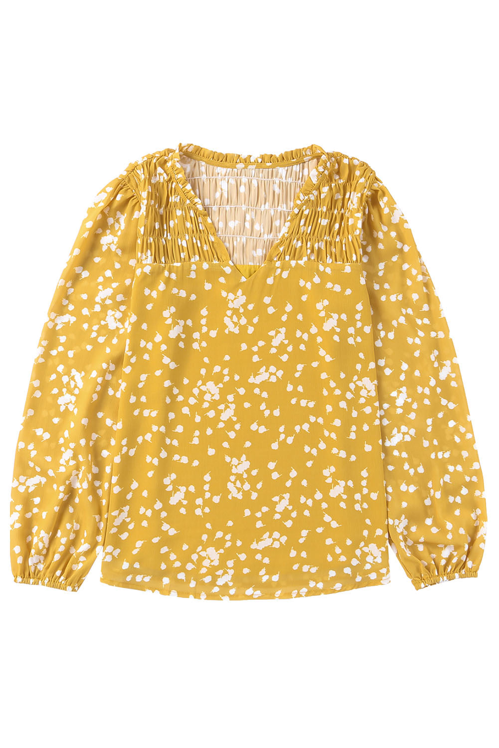 Yellow Floral V-Neck Crinkled Blouse for Early Fall