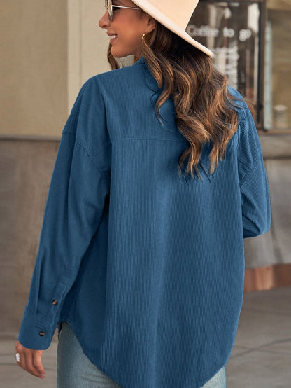 Solid Long-Sleeved V-Neck Button T-Shirt