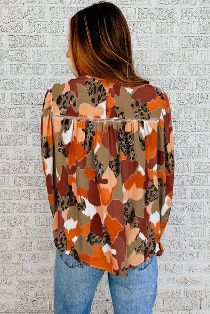 Abstract Leopard Print Puffy Sleeve Blouse