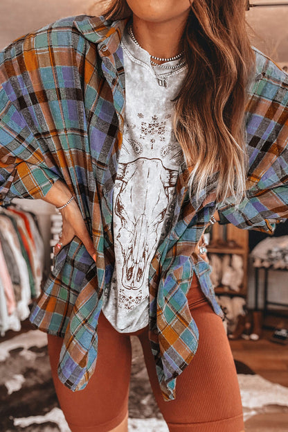 Orange Plaid Print Loose Vintage Shirt