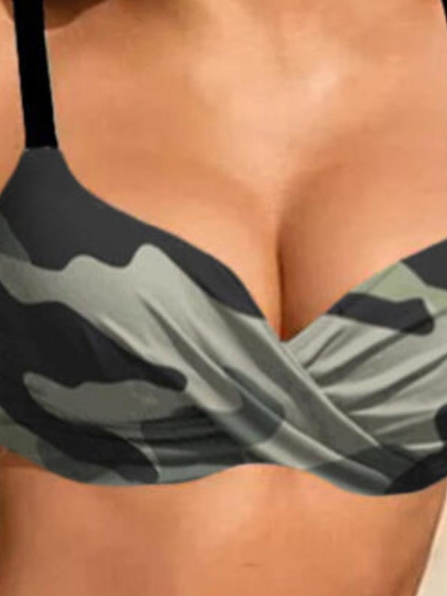 Women's Swimwear Bikini Bathing Suits 2 Piece Normal Swimsuit High Waisted Camouflage Gray Padded V Wire Bathing Suits Sports Vacation Sexy / Strap / New / Strap - LuckyFash™