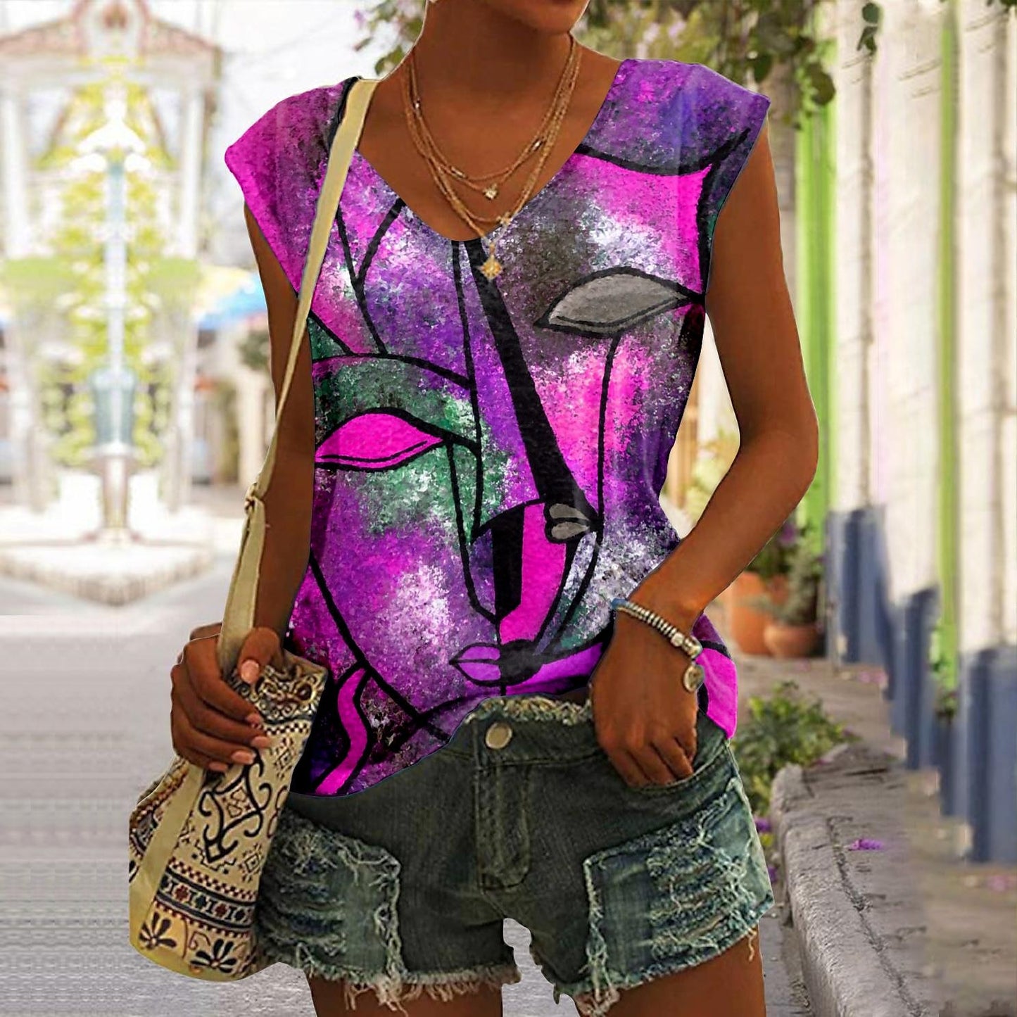 Women's Tank Top Abstract Portrait Holiday Print Red Sleeveless Basic V Neck