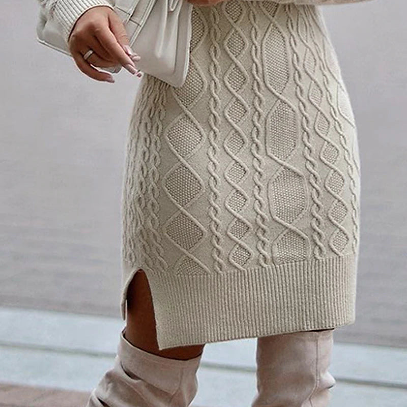 Women's Sweater Dress Knit Dress Jumper Dress Midi Dress Knitwear Fashion Elegant Dress Pure Color Outdoor Winter Dress Daily Date High Neck Long Sleeve Print Knit 2023 Regular Fit Beige S M L XL XXL