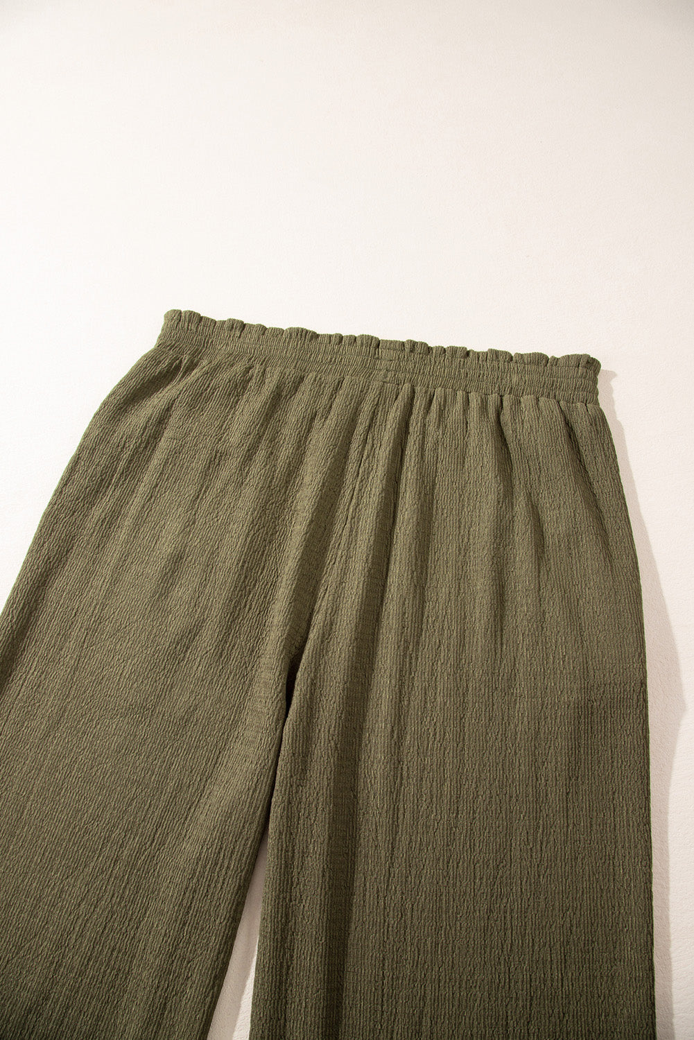 Jungle Green Plus Size Textured Shirred High Waist Casual Pants