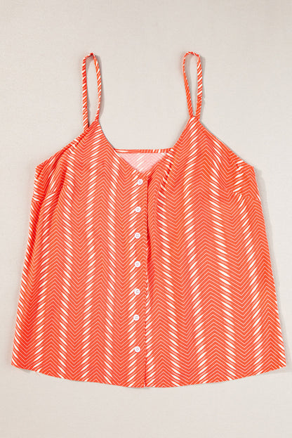 Orange Chevron Stripe Print Buttoned V Neck Cami Top