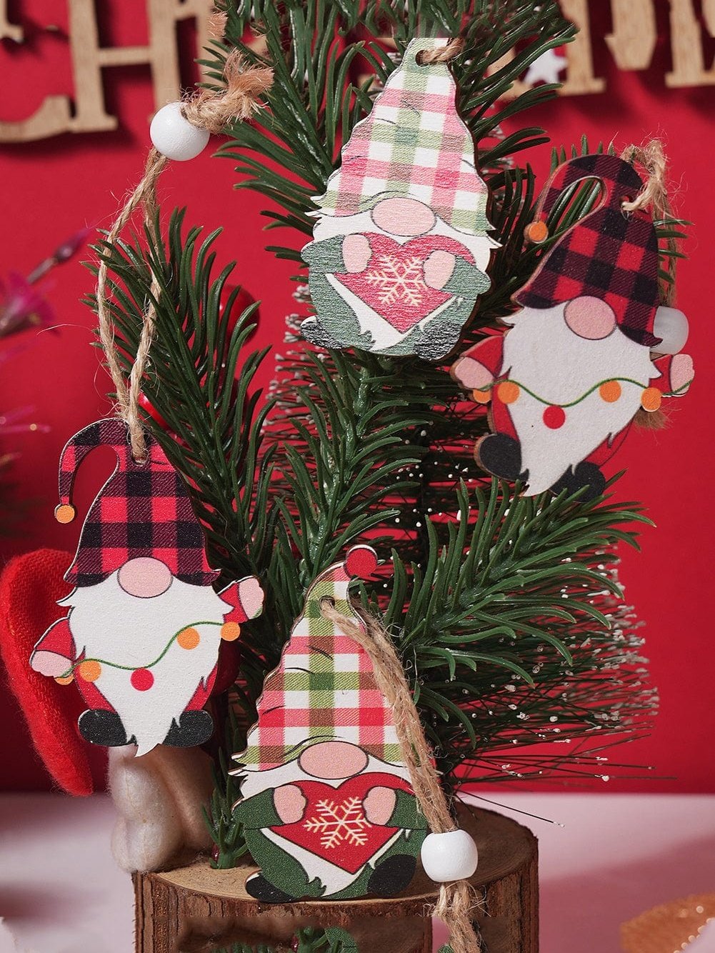 Festive Plaid Christmas Pendant Set - 12 Pieces