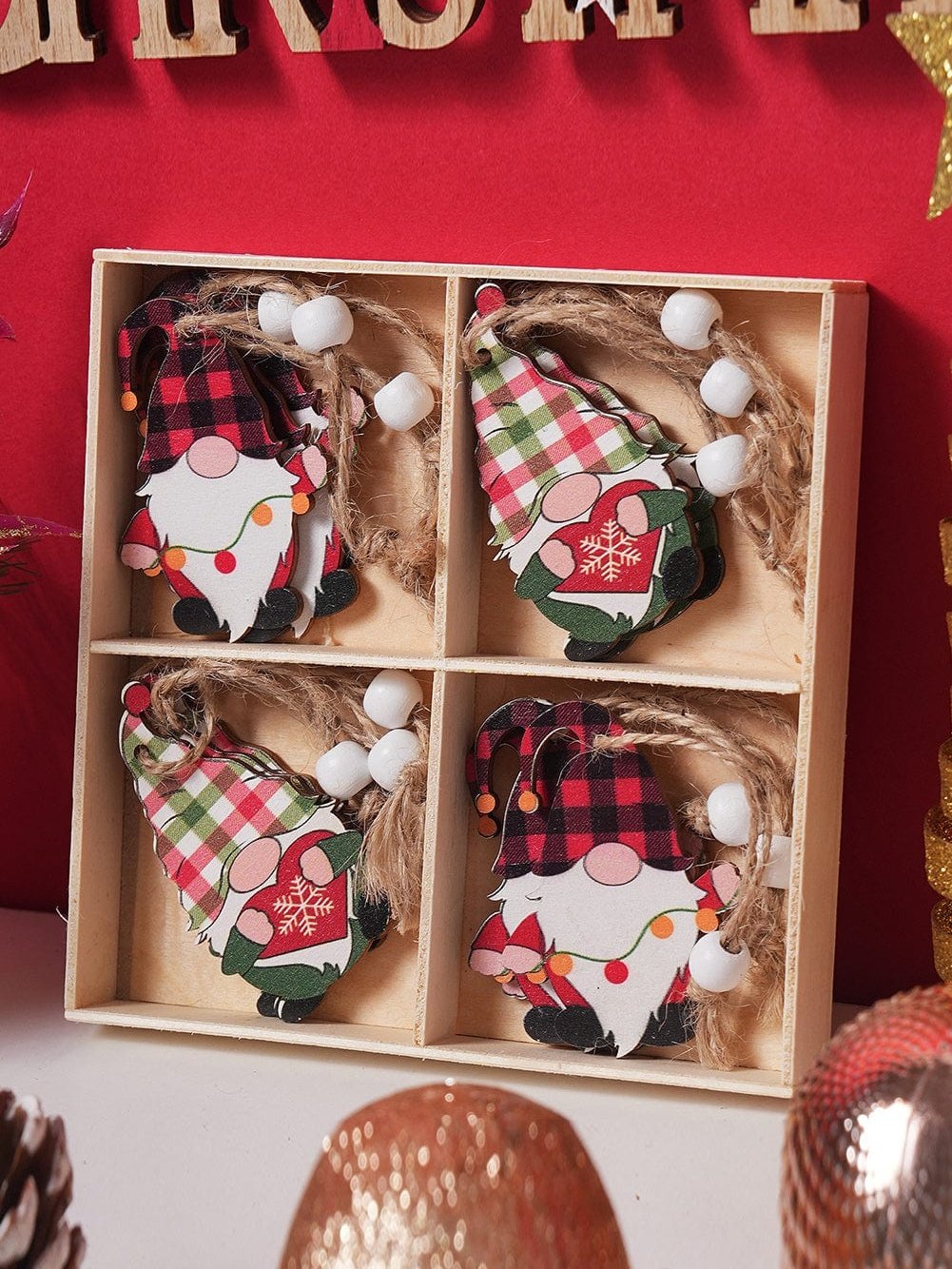 Festive Plaid Christmas Pendant Set - 12 Pieces