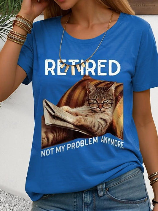 Women's T shirt Tee Animal Cat Dog Daily Blue Short Sleeve Stylish Crew Neck Summer