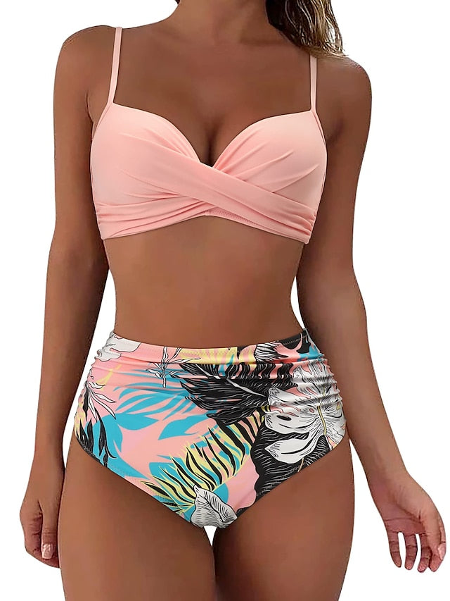 Women's Swimwear Bikini Normal Swimsuit 2 Piece High Waisted Plain Black Pink Purple Green Rose Red Bathing Suits Sports Beach Wear Summer - LuckyFash™