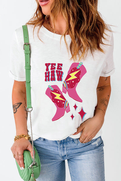 YEE HAW Western Boots Graphic Tee in White