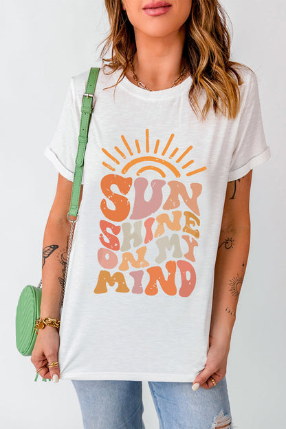 White Sun Shine On My Mind Crew Neck T-Shirts