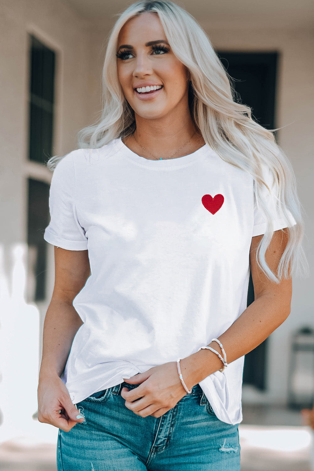 White Valentines Heart Pattern T Shirt