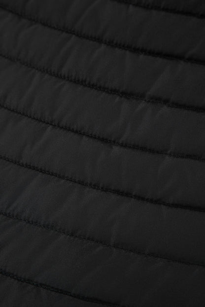 Black Solid Color Quilted Zip-up Puffer Jacket